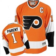 CCM Philadelphia Flyers NO.1 Bernie Parent Men's Jersey (Orange Authentic Throwback)